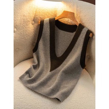 秋冬新品疊穿馬甲山羊絨衫女V領無袖背心毛衣寬松針織坎肩