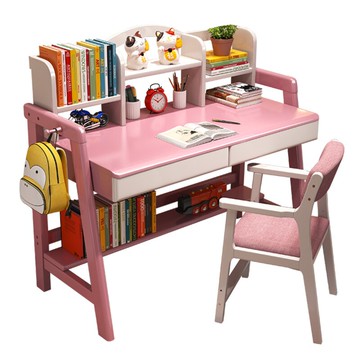 兒童學習桌 書桌兒童寫字桌椅套裝孩子簡約家用課桌中小學生可升降實木學習桌【CM8657】