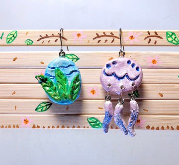 海草水母漂 手作黏土耳環 手繪捏製 不銹鋼 吊墜款