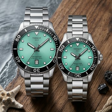 TISSOT 天梭 Seastar 1000 海洋之星300米潛水錶 對錶 情侶手錶 T1204101109100+T1202101109100