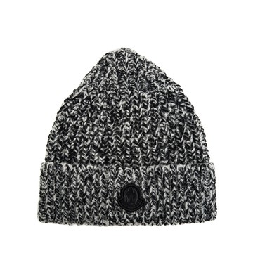MONCLER 經典品牌標誌貼片雪花羊毛帽 (黑白色)