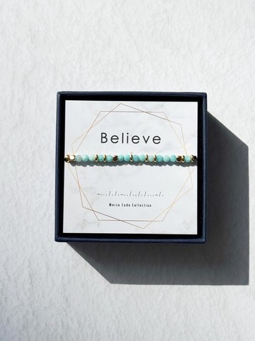 Believe 相信 摩斯密碼手鍊 | 天河石天然石 | 客製鼓勵禮物