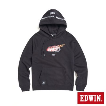 EDWIN 男裝 加大碼 競速火焰長袖連帽T恤-黑色