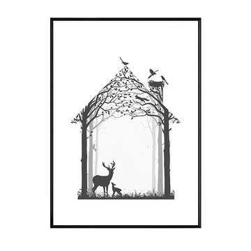 溫暖的家 鹿剪影壁畫  70 x 50cm  黑色
