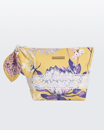 【城市印花-南非開普敦】啾啾蝴蝶結 蕾絲手作化妝包 皇后 黃