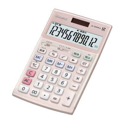  CASIO JS-20WKA-PK-N 実務電卓 12桁 検算 ジャストタイプ　ピンク