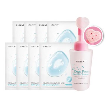 【UNICAT 變臉貓】愛心泡泡慕斯 淨化毛孔洗顏卸妝泡泡慕斯+8HR保濕面膜25ml8片組