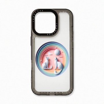 iPhone 16 Pro 殼 TRON IPhone 16 Pro 可愛紙雕貓咪 太空殼 透黑款 手機殼