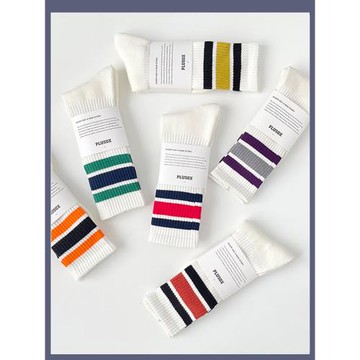 條紋襪子男撞色三杠中筒襪秋冬棉ins潮加厚滑板運動長筒襪長襪女