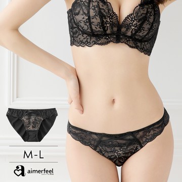 彈性蕾絲三角內褲-黑色-195321-BL