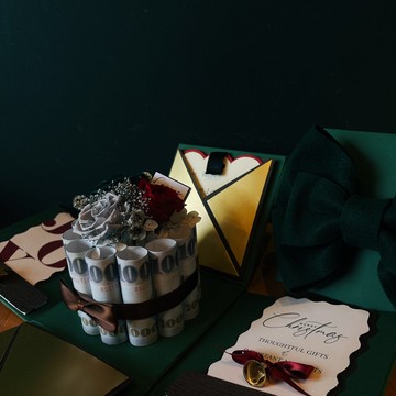 【聖誕泡泡有錢花套組】日本進口永生花座 聖誕驚喜禮物