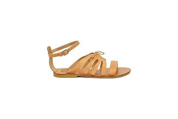 希臘皮革涼鞋，優雅的夏季平底鞋，帶鞋帶的女士涼鞋。