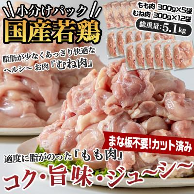 ふるさと納税 都城市 国産若鶏5.1kg 小分けパック!カット済み!