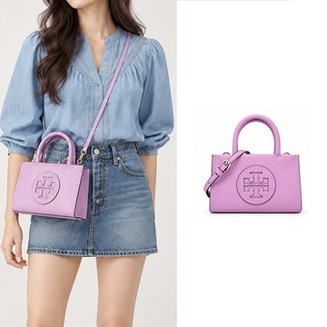 TORY BURCH ELLA BIO縫線皮革兩用托特包-迷你/紫晶_廠商直送