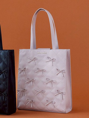 經典菱格紋蝴蝶結裝飾方形手提袋(8A43F0J3100) - Maison de FLEUR