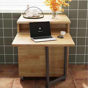 移動小戶型儲物翻板桌實木家用折疊飯桌三折收納桌免安裝客廳桌子