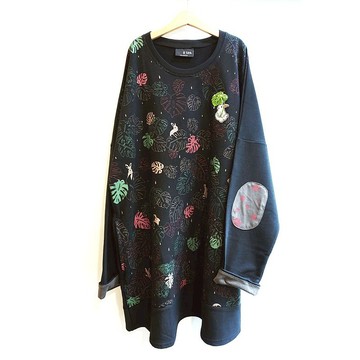 【兔與龜背芋】長袖補丁拼接口袋衣