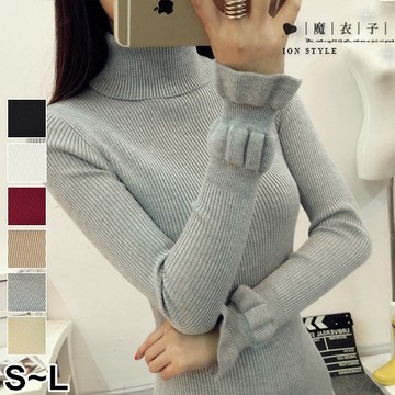 【QV2261】魔衣子-顯瘦高領長袖針織上衣