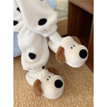 細細條 掌門狗棉拖鞋情侶冬季男女可愛ins保暖毛絨月子鞋家居棉鞋