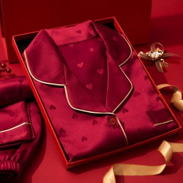 冰絲紅色睡衣女結婚禮物加肥加大碼新婚情侶套裝男絲綢本命年