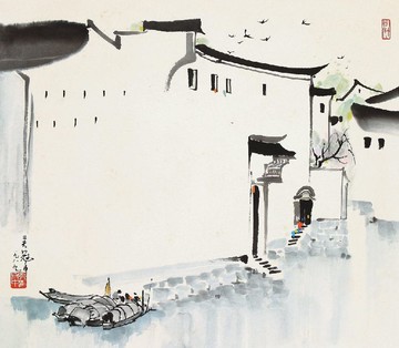 吳冠中193水鄉國畫山水畫水墨畫裝飾掛畫心藝術微噴名人字畫