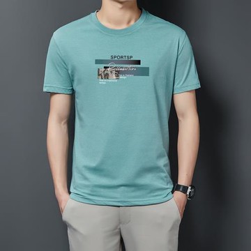 絲光棉短袖t恤男圓領夏季新款冰絲涼感男半袖打底體恤寬松上衣潮