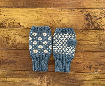 Nordic Traditional Pattern Hand Warmers - Steel Blue x White