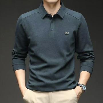男裝德绒长袖秋冬男休闲高档Polo衫潮流百搭纯色商务时尚翻领上衣t恤
