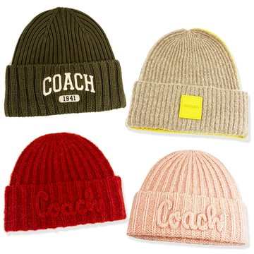 【COACH】經典LOGO混羊毛/羊毛毛帽(多款選一)