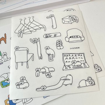 預購 - 韓國 SUSSTORE - 奇怪形狀的貓 可重複黏貼透明貼紙