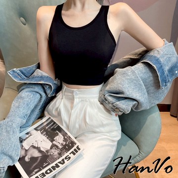 【HanVo】背面V字運動百搭背心 附胸墊不可拆 舒適彈性 居家內搭 穿搭單品韓系女裝 女生衣著 A09-5069
