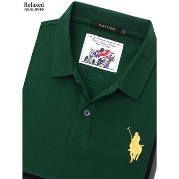 夏季POLO衫半袖夏裝短袖T恤品牌男裝翻領T有領帶領上衣墨綠色體恤