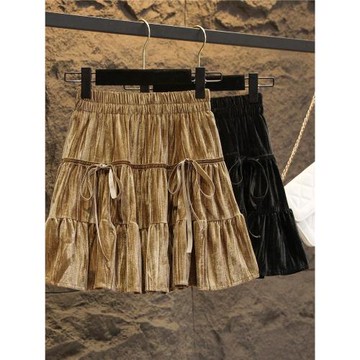 2025秋季新款松緊高腰絲絨半身裙大碼女裝胖mm小個子氣質a字短裙