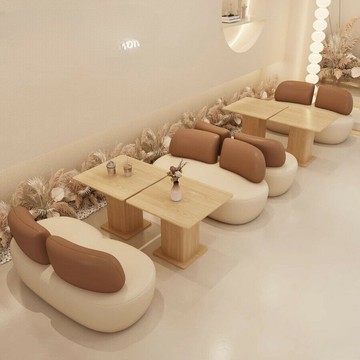 沙發 休閒奶油侘寂風咖啡廳卡座沙發 甜品奶茶店休閒接待區洽談桌椅組合