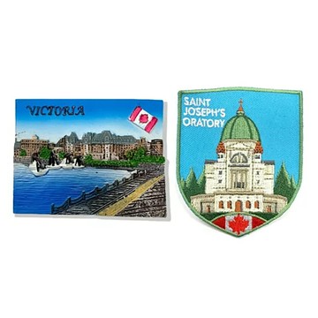A-ONE 匯旺 加拿大維多利亞海邊紀念品磁鐵 + 加拿大聖若瑟聖堂袖標 2件組  加拿大維多利亞海邊 + 加拿大聖若瑟聖堂  大約 7.5 X 6 CM