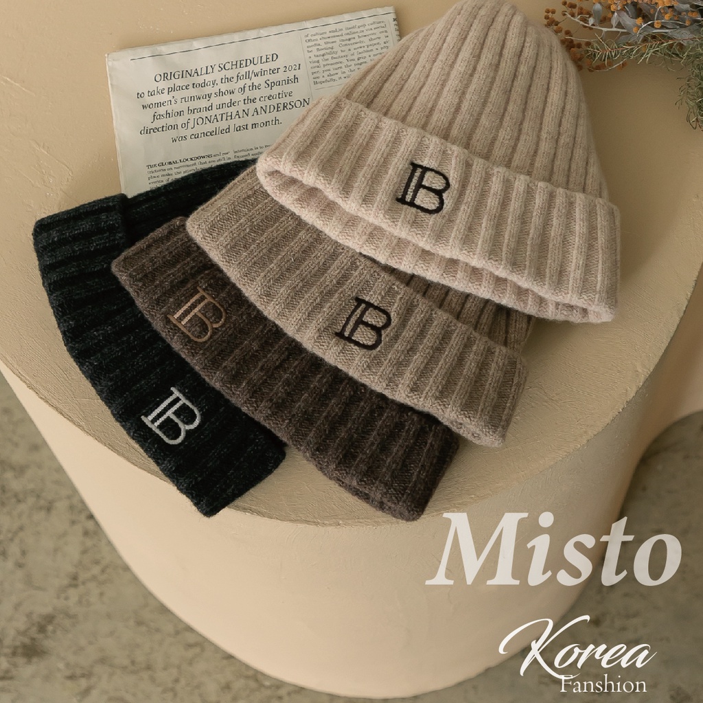 【MISTO SHOP】正韓空運 坑條B字母毛帽 4色