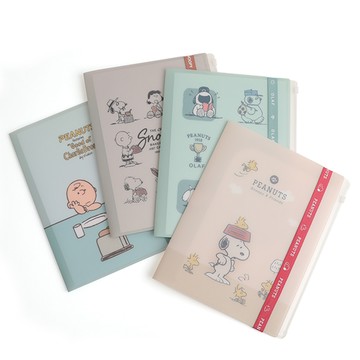 SNOOPY Peanuts史努比6+1多功能資料夾附束帶-展開式A4 L夾檔案夾附夾鏈袋 收納夾 文件夾