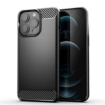 iPhone 14 Pro Max 殼 iPhone 14 Pro Max 碳纖維拉絲紋防摔軟殼套(黑)