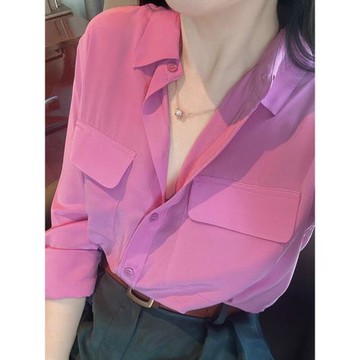 洋氣新顏色妃色法式經典文藝復古氣質顯瘦顯白桑蠶絲真絲長袖襯衫