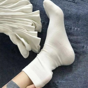 新款 韓國東大門 青年 簡約 純色 透氣 豎條 楊冪同款 基礎款 卷邊 中筒短 襪子 女