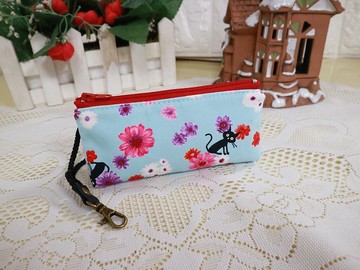 花叢中的貓~三角鑰匙包 零錢包