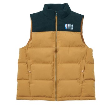NBA 拼接 中性 鋪棉背心 卡其-3455148032