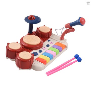 手拍鼓 拍拍鼓 兒童爵士鼓 環保光滑圓潤無毛刺 柔和燈光 4鼓1鑔7個鋼琴按鍵 使用3*AA電池出貨不帶 DJ241 紅