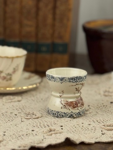 50089-迷人法國古董Choisy-le-Roi 陶瓷雙頭蛋杯Louis XIII系列