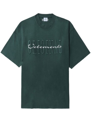 VETEMENTS - distressed-collar cotton T-shirt - women - Cotton - S - Green