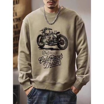 高級美式麂皮絨衛衣男秋冬季圓領加厚加絨潮牌寬松抓絨重磅上衣服