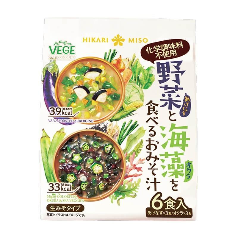 ひかり味噌　みそ汁　野菜と海藻を食べるおみそ汁6食　LINEショッピング　お味噌汁　即席　インスタント　食品　味噌汁　ベジみそスープ　お試し1袋　化学調味料不使用