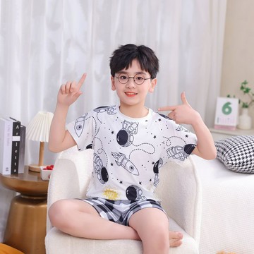 Healthy baby 哪吒兒童睡衣新款短袖家居服純棉男童睡衣夏季薄款中大童套裝兒童睡衣套裝兒童家居服短袖睡衣套裝短袖