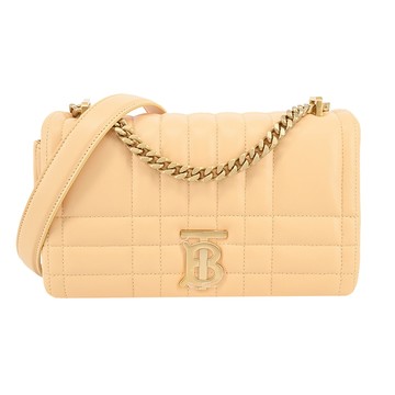 BURBERRY  Lola金字銀字LOGO絎縫羊皮鏈帶肩背/斜背包(小型/金沙色)