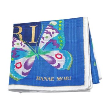 HANAE MORI 日本製彩蝶金線印花字母LOGO大帕領巾(寶藍系/58CM)